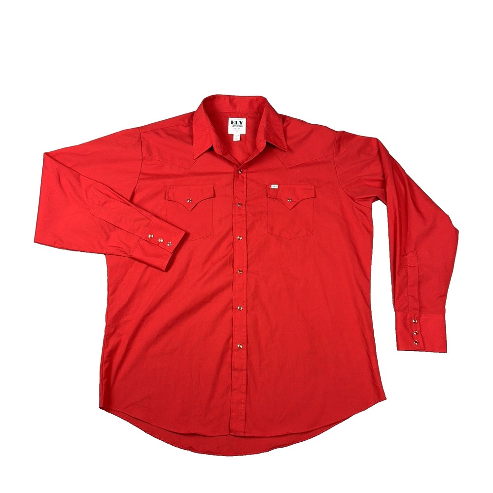 Ely Cattleman Western Snap Shirt Mens XL Red Long Sleeve Pearl Snap Cowboy